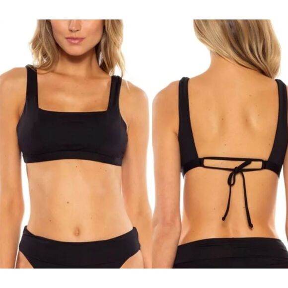 Becca by Rebecca Virtue Olivia Square-Neck Swim Top - Black - Size Medium - Picture 1 of 9